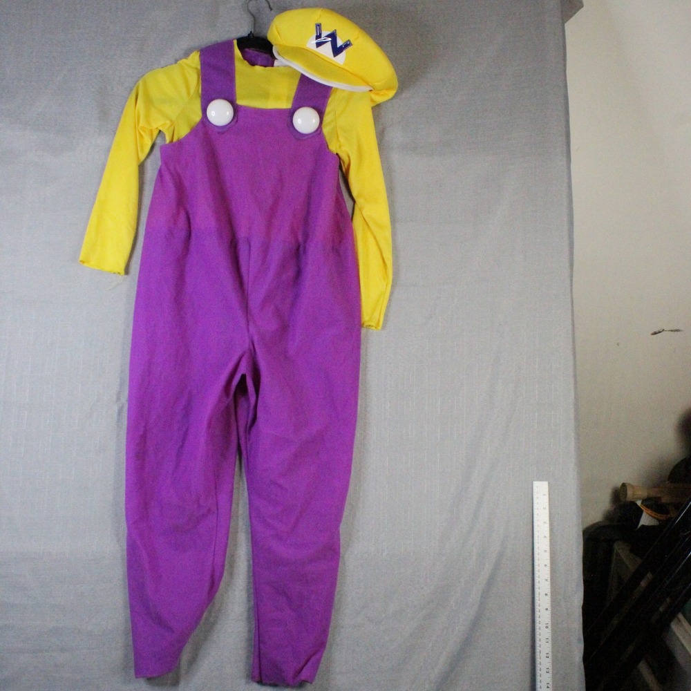 Disguise Super Mario Wario Costume Kids M 7-8 Purple Yellow Y2K Gorpcore Hat Set